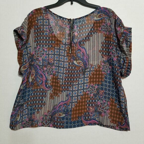 xhilaration‎ Zipper Back Scoop Neck Paisley Blouse Size XL - Picture 5 of 6